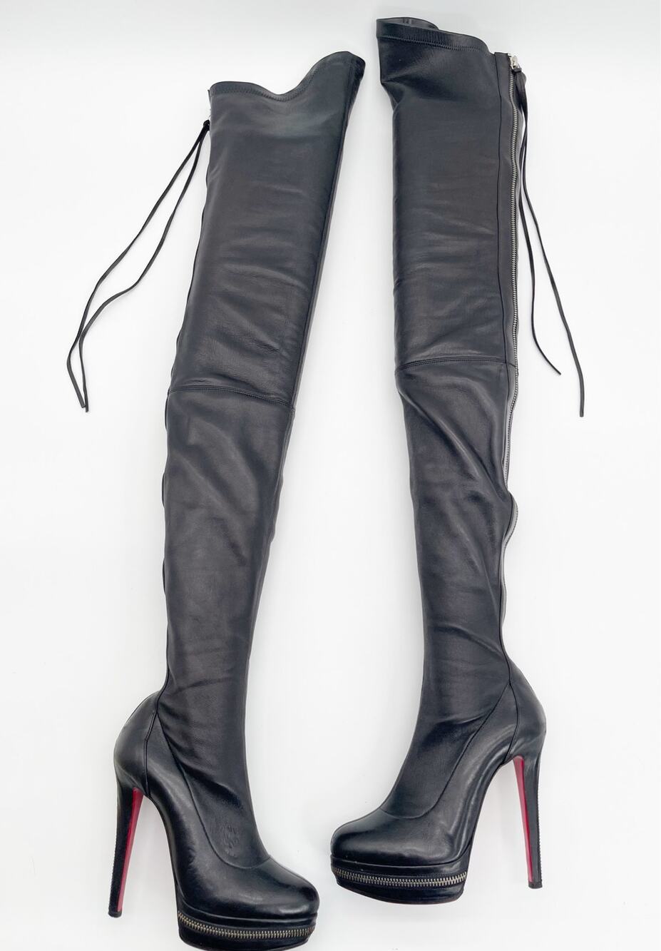 Christian Louboutin Unique Black Leather Ultra Thigh High Platform Boots EU 36.5
